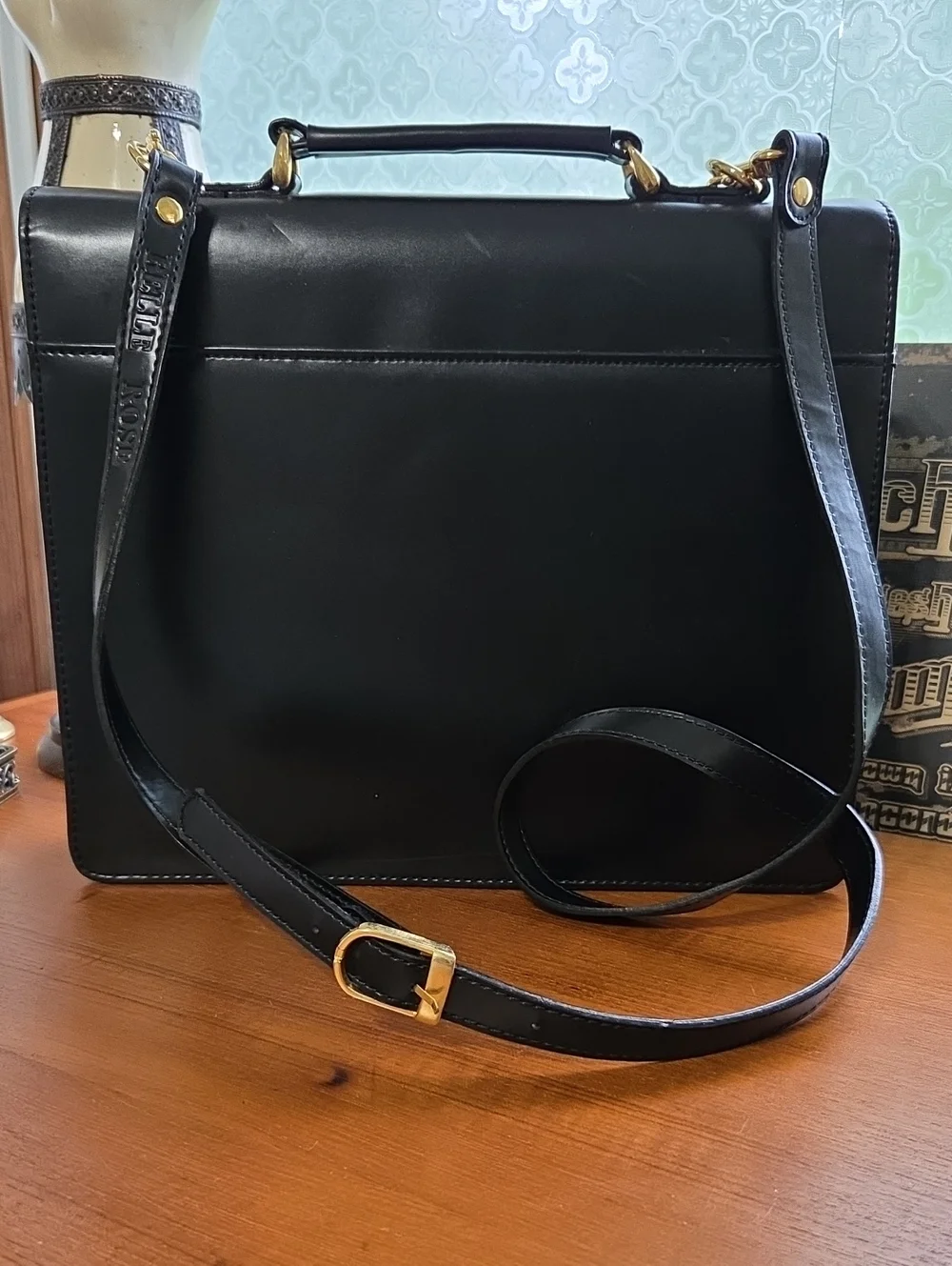 Black Women's Leather Briefcase/bag with Gold Hardware